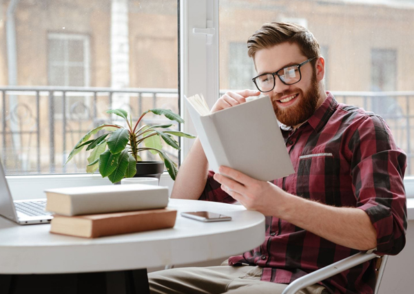 Reader enjoying a newly published book.
